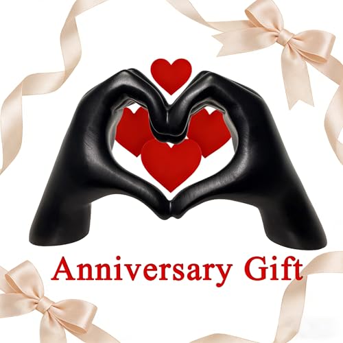 MuSeek Black Heart Hands Sculpture, Small Hand Heart Statue for Shelf Decor, Modern Aesthetic Home Accent for LivingRoom Bedroom Bookshelf Office Desk, Anniversary Valentine Gifts for Women - color: Black Small 5.4 in (L) × 3 in (H)