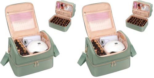 CUBETASTIC Nail Polish Organizer Case, Nail Supplies Storage Box Holds 45 Bottles Nail Polish & Nail Lamp, Travel Nail Tech Carrying Case, Nail Kit Bag For Nail Stuff & Manicure Tools (Pack of 2) - color: Green, size: 45 Slots (Pack of 2)