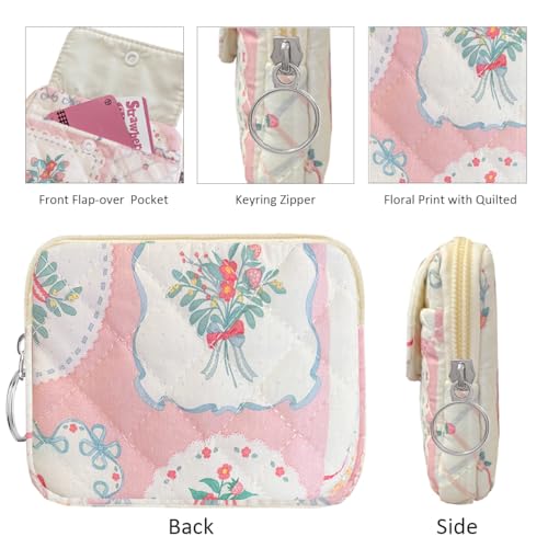 Cute Prints Cotton Quilted Coin Purse for Women Girls - color: BERRIES