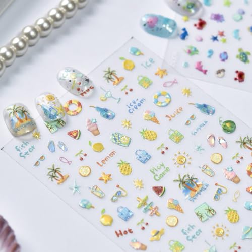 5D Embossed Under The Sea Stickers for Nail Art Jelly Fish Self-Adhesive Nail Art Decals for Women Nail Supplies Art Design Stickers (to5764) - style: to5764