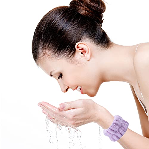 6 Pcs Wrist Spa Washband Microfiber Wrist Wash Towel Band Wristband Scrunchies for Washing Face - color: Grey+ Purple+Blue
