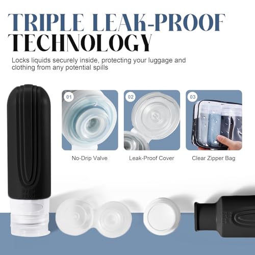Travel Bottles for Toiletries, 3oz TSA Approved Travel Size Toiletries, Silicone Leak-Proof Refillable Containers, Squeezable Liquid Essentials Bottles W/Clear Bag (GRAY) - color: GRAY