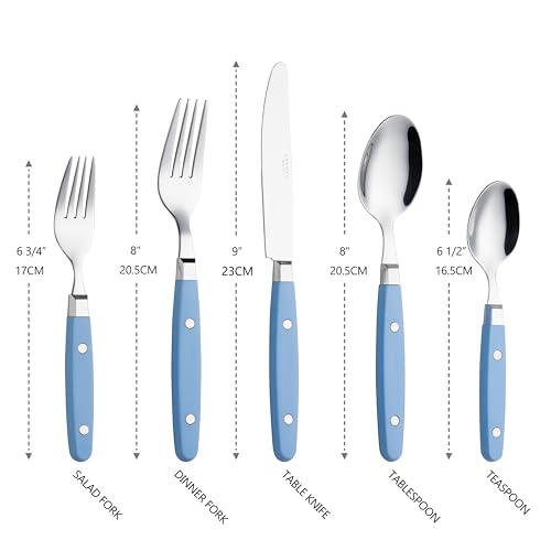 ANNOVA Silverware Set, Retro/Rivet Colorful Stainless Steel Tableware Kitchen Flatware Set Utensils, Includes Dinner Knives, Forks, Spoons, Salad Forks & Dessert Spoons (Light Blue, 20 Pieces) - color: Light Blue25