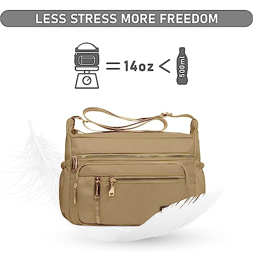 NPBAG Crossbody Bag for Women, Shoulder Purse Handbag Messenger Bag, Trendy Pocketbooks, Waterproof and Multi-Pockets - color: Khaki