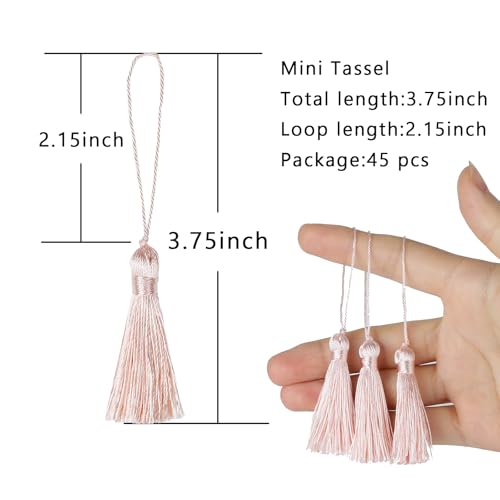 48Pcs Mini Bookmark Tassels Handmade Keychain Silky Tassel - color: Light Pink