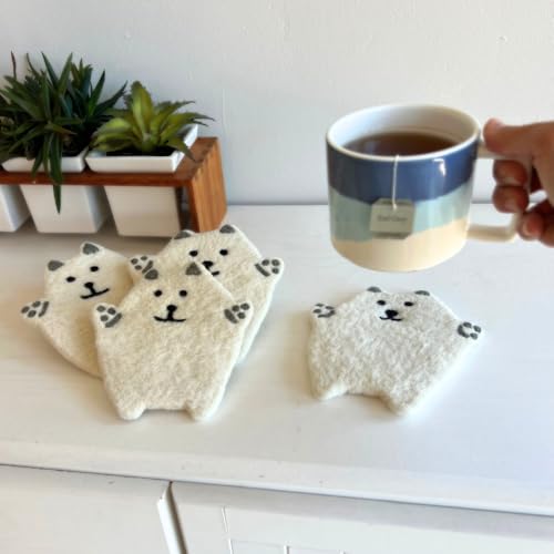 Humble Hilo Handmade Animal Felt Coaster Set of 4, Absorbent Coaster for Animal Lover (Polar Bear) - color: Polar Bear