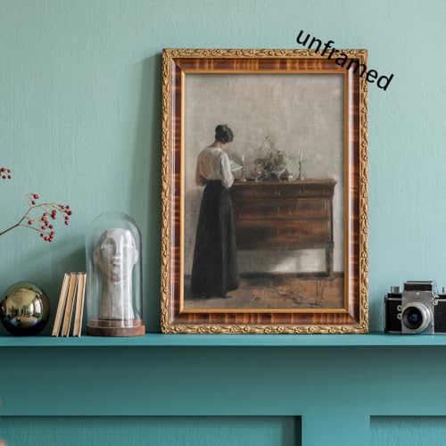 uoyien Vintage Danish Canvas Wall Art Famous Artwork Woman Reading Portrait Oil Painting Dark Academia Aesthetic Print 19th Century Antique Poster Retro Gallery Bedroom Decor 12x16in Unframed - color: Grey, size: 12x16in Unframed