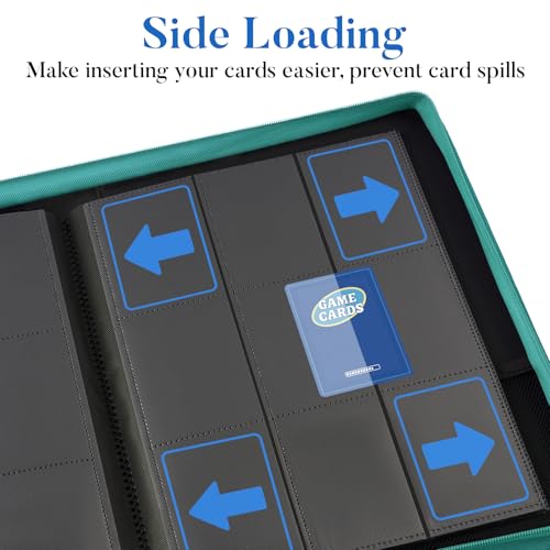 Premium Zip Card Binder, Fabmaker 9 Pocket Trading Card Binder PU Cover - color: Turquoise, size: 9 Pocket - 13.9" x 10.5"
