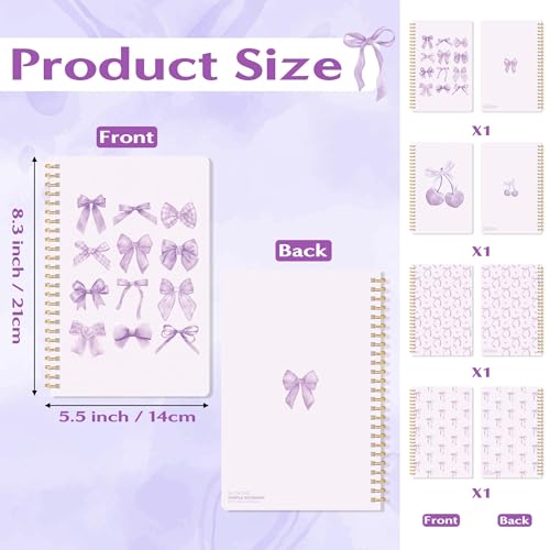 CNhoqc Purple Spiral Journal Notebooks, 4Pcs A5 Coquette Bow Notebooks - color: 4-Pcs Purple Bow-B