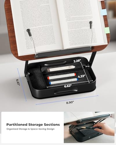 Viozon 360° Rotating Ergonomic Book Stand for Reading - Adjustable Wood Book Holder for Neck Pain Relief, for Heavy Textbooks & Cookbooks, No-Assembly Hands-Free Stand for Students & Home Office