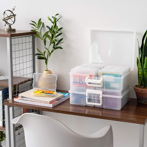 IRIS USA Photo Storage Box |Made in USA| 16 Cases - (2-Pack) - Clear - color: Clear, size: 16 Cases (4x6), style: Handle Box (2 - Pack)