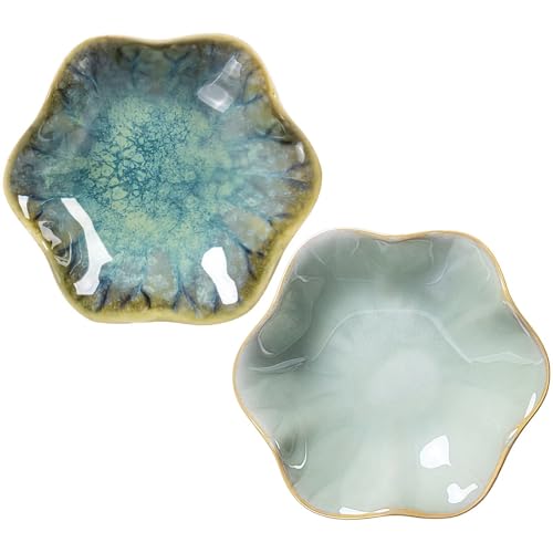 2Pcs Ceramic Jewelry Dish - Lotus Leaf Shape, for Ring Holder Necklace Small Key, Suitable for Mother Friend Sister, Gifts for Women, Cute Plate Trinket Tray, Home Decor (Crystal Green & Green) - color: Crystal Green & Green