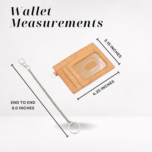 Leather Credit Card Holder with Keychain, Slim RFID Wallet (Tan) - color: Tan
