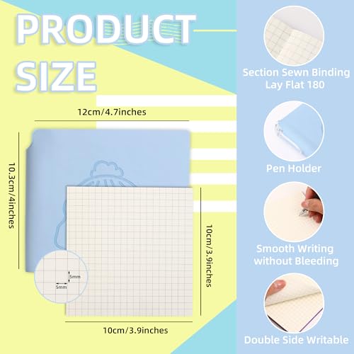BOBO RABBIT 3 Pack Mini Grid Notebooks Pocket Size Graph Journal Total 600 Pages Compact Grided Notebook Small Softcover Vegan Leather Cartoon Puppy Dog Pattern Cute Notepads for Students Women Diary Writing Note Taking Lay Flat, 3.9"x3.9" Inner(Mini Squa