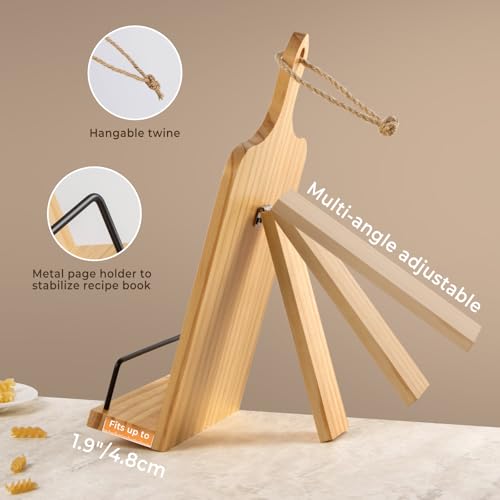 PUERSI Cook Book Stand for Kitchen Counter, Wooden Recipe Book Holder - color: Brown