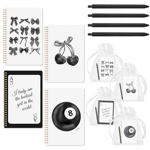 CNhoqc Purple Spiral Journal Notebook, 8 Pcs A5 Watercolor Coquette Cherry - color: 4-Set Black Bow