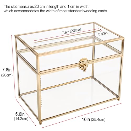HighFree Glass Card Box, Large Clear Card Box for Wedding Receptions, Decorative Storage Box for Baby Shower, Birthday Party, Bridal Shower (With Slot, Gold) - color: Gold