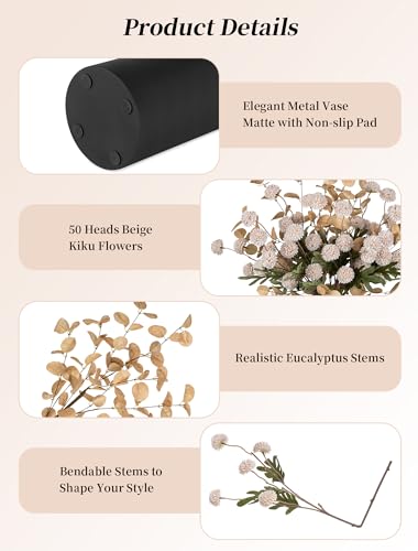 BLOSMON Fake Flowers Centerpieces for Tables, Beige Mums for Dining Room - color: Beige
