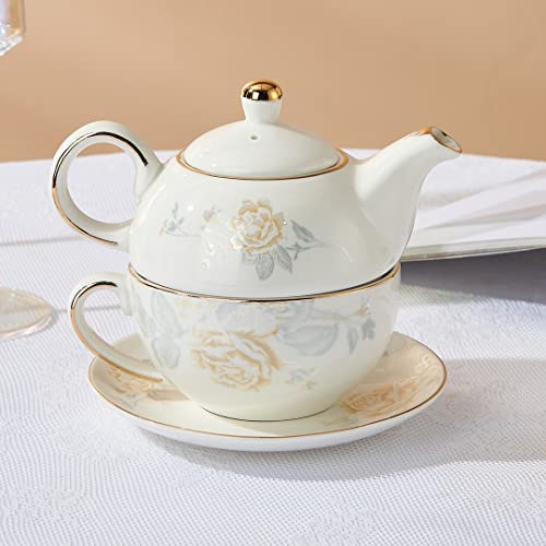Tea for One Set, Teapot and Cup Set, Gold Rose - color: Gold Rose
