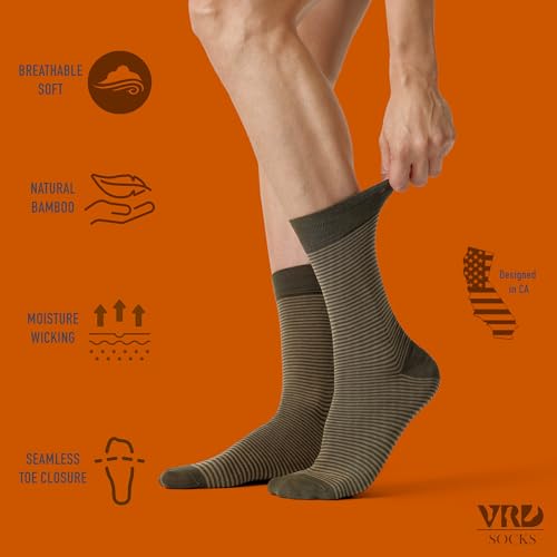 VRD Men's Dress Socks Bamboo Rayon, 5-Pack Crew Socks, Multiple Colors and Designs, Shoe Size 8-13, Gift Box - color: 44: Green, 5-pack Striped