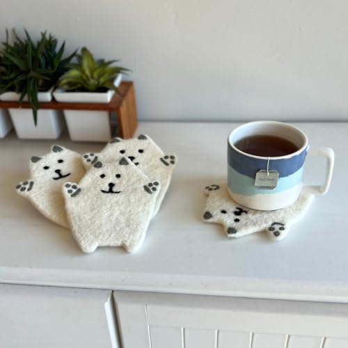 Humble Hilo Handmade Animal Felt Coaster Set of 4, Absorbent Coaster for Animal Lover (Polar Bear) - color: Polar Bear