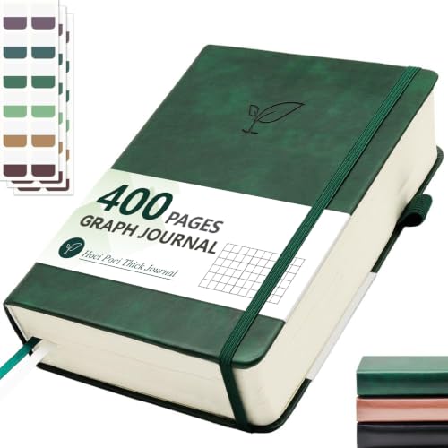 Hoci Poci A5 Graph Journal, 5.8" x 8.4" 400 Pages Notebook,100GSM, Green - color: Green, size: Squared-400 Pages (5.7"×8.3")