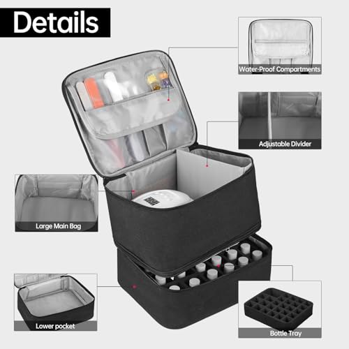 Buruis 2-Tier Nail Polish Bag, Nail Supplies Organizer, Black - color: Black