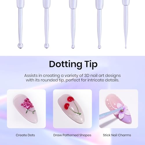Beetles 5PCS Nail Art Dotting Tools Dual-Head Silicone Tools for Nail Art - color: D-Purple-5