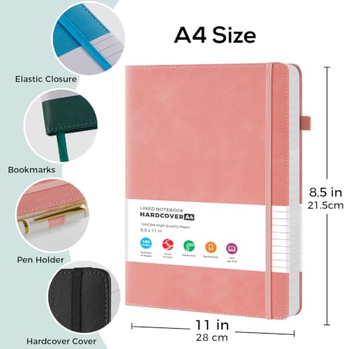 FOCUS DAY Lined Journal Notebook for Work, A4 Large Size 8.5" x 11", 2 Pack, for Women Men Travelers Writing, School Office Supplies, Black & Pink - color: Black Pink, size: A4