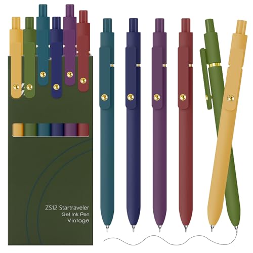 UIXJODO Gel Pens, 6 Pack Gold Retro 0.5mm Black Ink Pens Fine Point Smooth Writing Pens for School Office Supplies, Gifts for Women Girls - color: 6 Pack Gold Retro - Black Ink