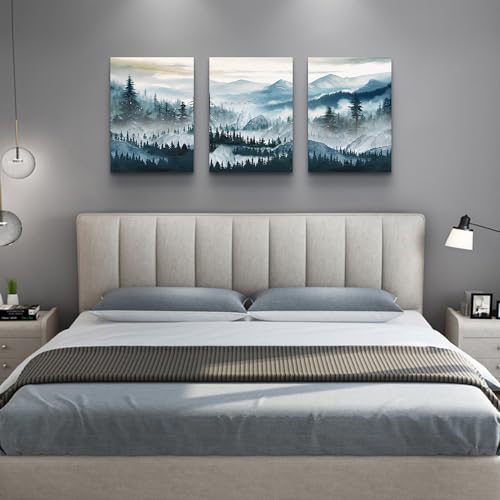 MHARTK66 Wall Art for Bedroom,Mountain Landscape Wall Decor,Large Foggy Forest Artwork for Walls, 3 Piece Nature Paintings Prints for Living Room Hallway Office Kitchen Home Decorations, 12x16 Inch - color: Forest Trees Landscape Wall Painting, size: 12x1