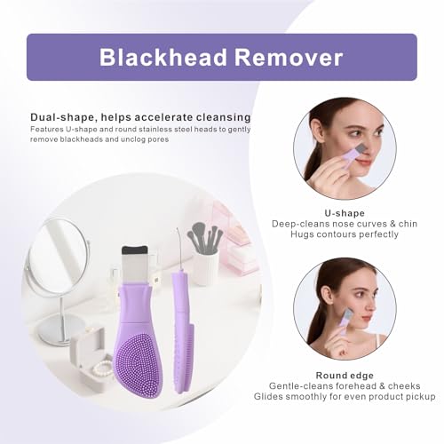 Blackhead Remover & Silicone Face Scrubber,Face Spatula,Facial Cleansing Brush, Pore Brush, Face Scrubber Exfoliator for Facial Deep Cleansing (Purple) - color: Purple