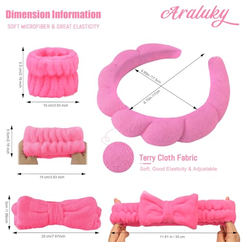 6 Pcs Terry Cloth Headband and Wristbands Set - Sponge Makeup Removal Headbands for Skincare, Shower, and Face Washing - color: Rose