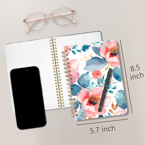 Cute Spiral Notebook Journal A5 6x9 Note Book with Pocket, Peony - color: Pink Peony