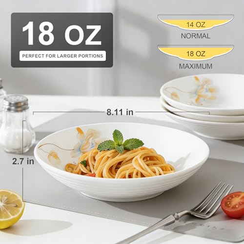 Ceramic Salad Bowl, 8 inches, Set of 4 - color: yellow bule, size: Colorful Ceramic Bowls-18 oz (4 pack)
