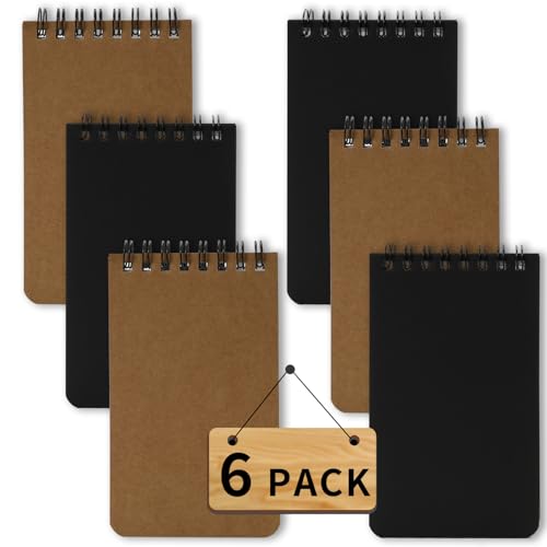 QiCheng 6pcs Pocket Notebook Mini Notepad Small Spiral Notebooks 3X5Inch - size: 6-black+brown