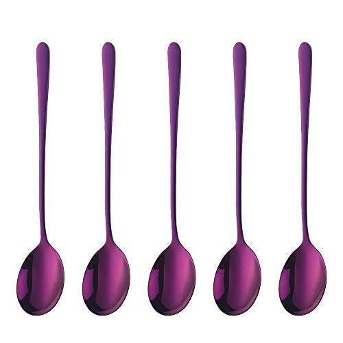 Buyer Star 5-pieces Purple Dinner Table Spoons 8-Inch Stainless Steel Metal Korean Soup Spoons - color: Purple