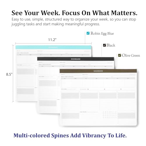 Weekly Dashboard Planner w/Daily Habit Tracker for Work Professionals - color: Black