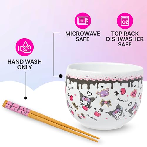Silver Buffalo Sanrio Hello Kitty Choco, Ramen Bowl with Chopsticks, 20oz - color: Kuromi Chocolate and Cherry, size: 20 Ounces (No Spoon)