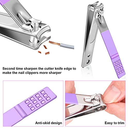 Manicure Set, Travel Mini Nail Clippers Kit Pedicure Care Tools, 10pcs Stainless Steel Grooming kit (Violet) - color: Purple