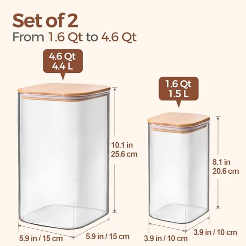 ComSaf Glass Storage Containers with Bamboo Lids 1.6/4.6 Qt 2 Pack - color: 4.6Qt/1.6Qt-Square