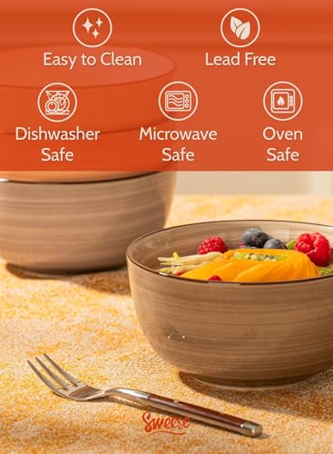 Sweese 20 Oz Porcelain Cereal Bowls - Multicolor Set of 6, Dishwasher Safe, for Soup, Salad, Rice, Kitchen Decor - color: Neutral, size: 20 Ounce