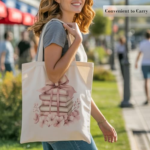 Aesthetic Canvas Tote Bag, Cute Reusable Bags for Women with Inner Pocket - color: White