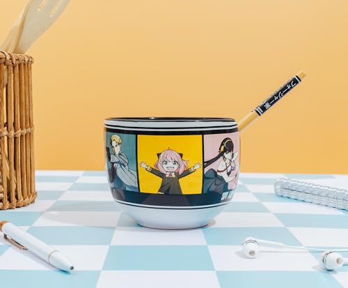 Silver Buffalo Spy x Family Character Grid Ceramic Ramen Dinnerware Set | Includes 20-Ounce Noodle Bowl and Wooden Chopsticks