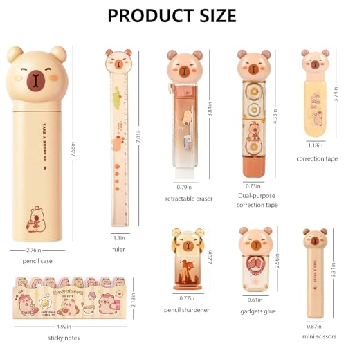 Capybara Stationery Set, Cute School Supplies Gift for Students - style: brown