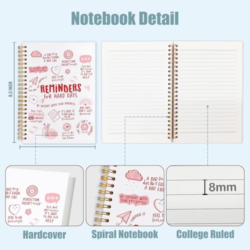 Daily Affirmations Inspirational Notebook, Motivational Quote Journal, Reminders for Hard Days Positive Affirmation Preppy Pink Spiral Notebook Journal for Note Taking, 5.5x8.3 Inch - color: reminders for hard days