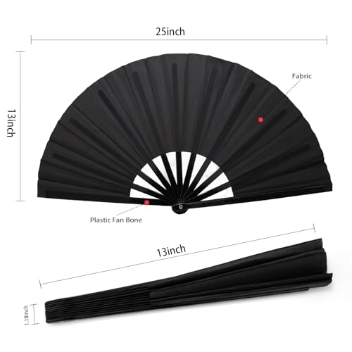 QIRMIZI 10PCS Large Folding Hand Rave Fan - Popping Fan Clacking Fans for Chinese Kung Fu, Tai Chi, Dance, Music Festivals,Carnivals, Weddings, EDM Events, Parties & Decorations,Black - color: Black