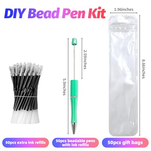300 Pieces DIY Beadable Pen Kit – 100 Plastic Ballpoint Pens with Refills & Bags – School Supplies, Office Accessories & Decorative Items for Students & Teachers (Cyan) - color: Cyan, size: 100