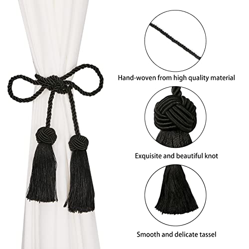 BEL AVENIR 2 Pack Handmade Rope Tassel Curtain Tiebacks - color: Black, size: 2 Pack
