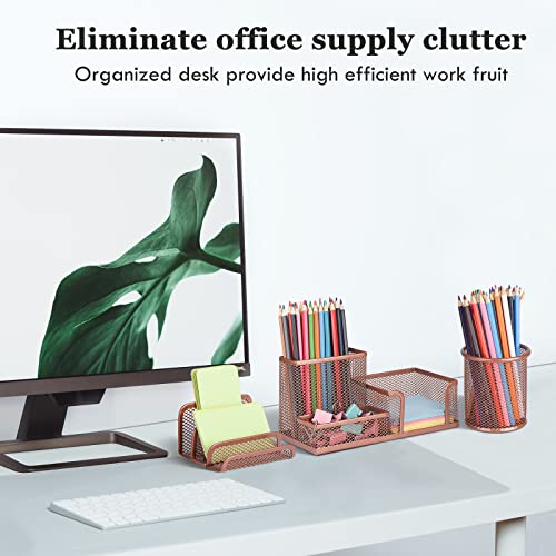 Desk Organizers Set with Mesh Pen Holder Cup, Rose Gold - color: Rose Gold